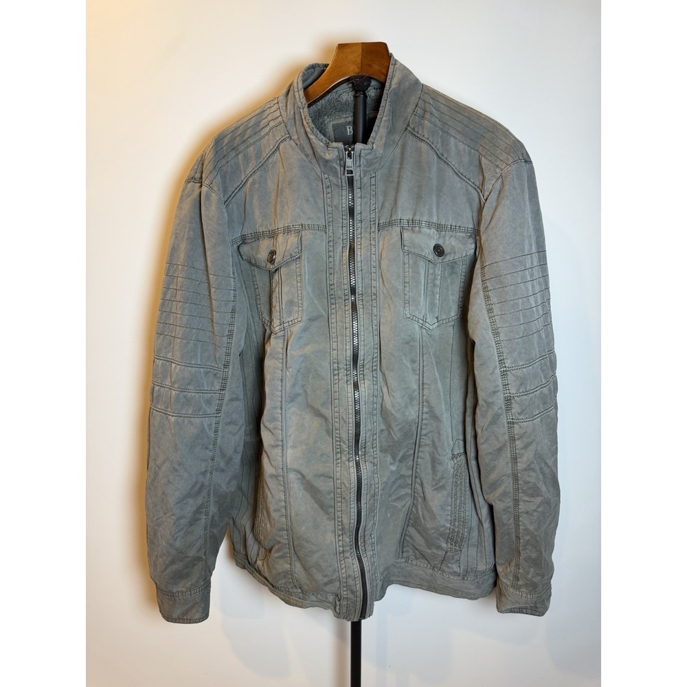 BKE Moto Jacket Mens XL Dark Gray Hooded Sherpa Lined Zip Pockets